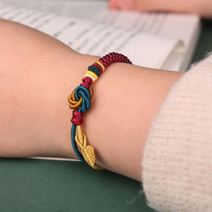 Handwoven mandala knot and leaf cord bracelet — view 5