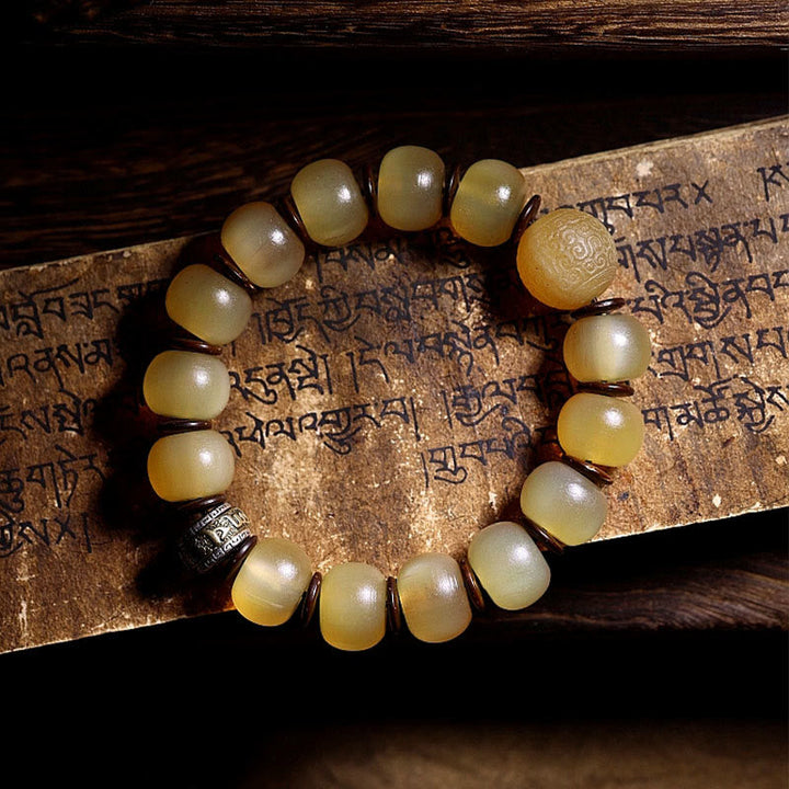 Tibetan sheep horn and silver mantra bracelet — view 3