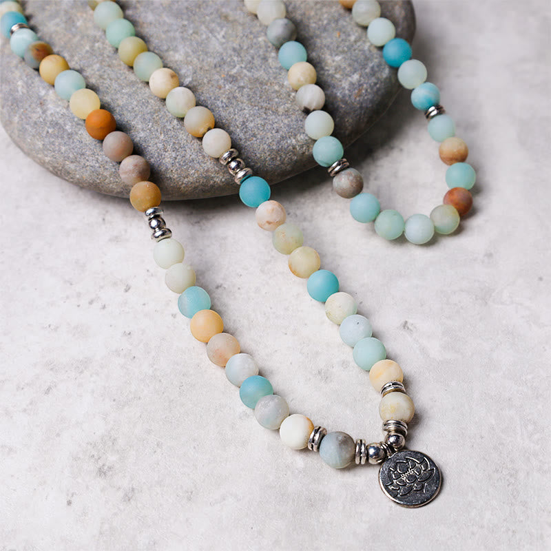 Tibetan amazonite lotus mala — view 2