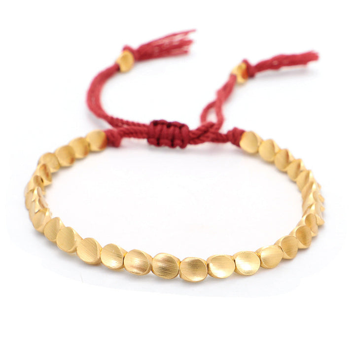 Buddha Stones Tibetan Copper Beads Healing Luck Bracelet Bracelet BS Crimson rope