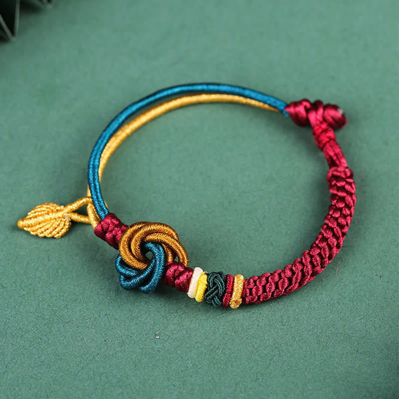 Handwoven mandala knot and leaf cord bracelet — view 4