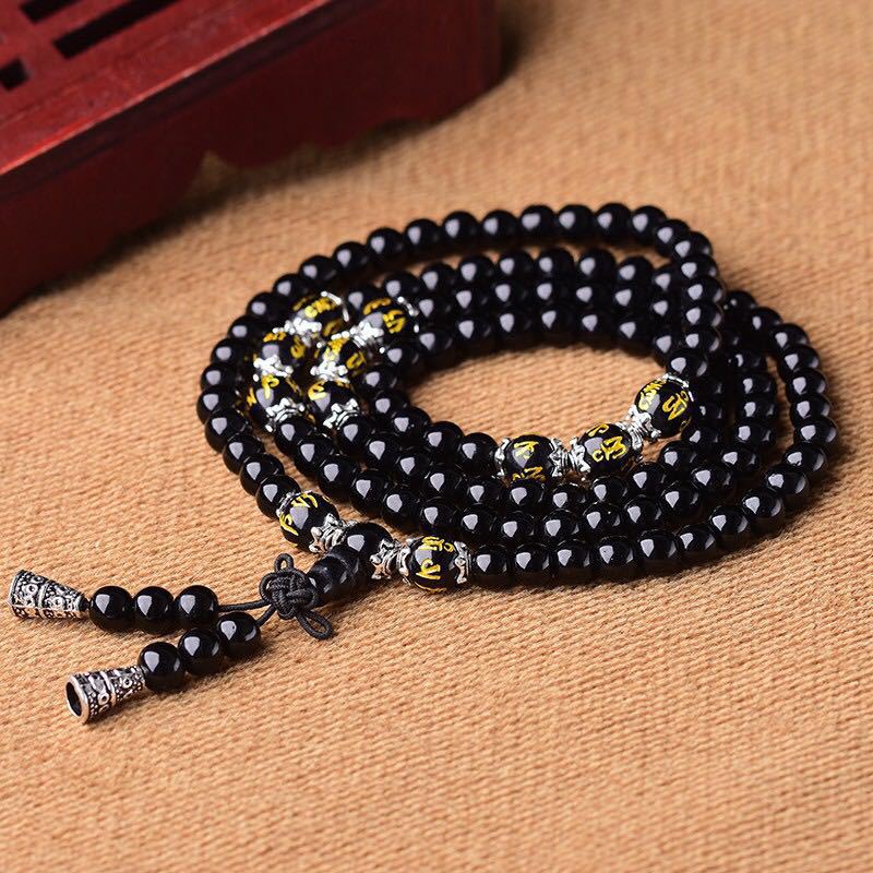 Black Obsidian Mantra Mala Bracelet — view 7