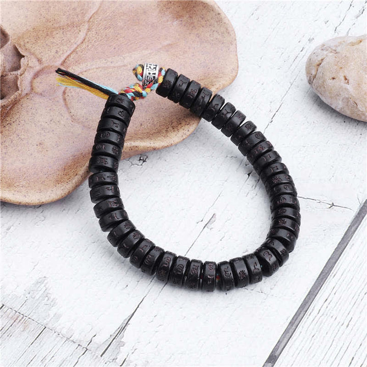 Coconut shell mantra bead bracelet — view 3