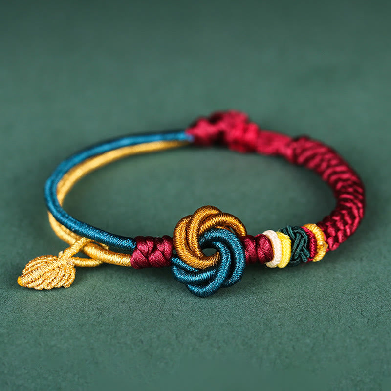 Handwoven mandala knot and leaf cord bracelet — view 1