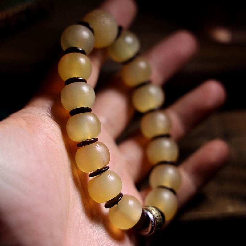 Tibetan sheep horn and silver mantra bracelet — view 2