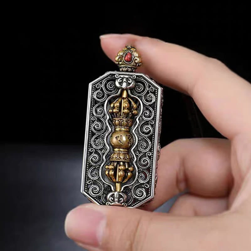 Rotating Dorje and lotus mantra pendant — view 4