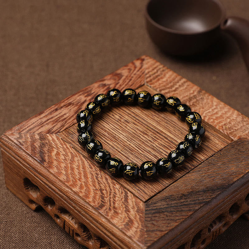 White crystal and black onyx mantra bracelet — view 21