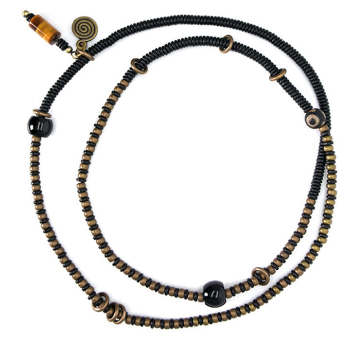 Ebony wood Dzi bead and copper bracelet — view 13