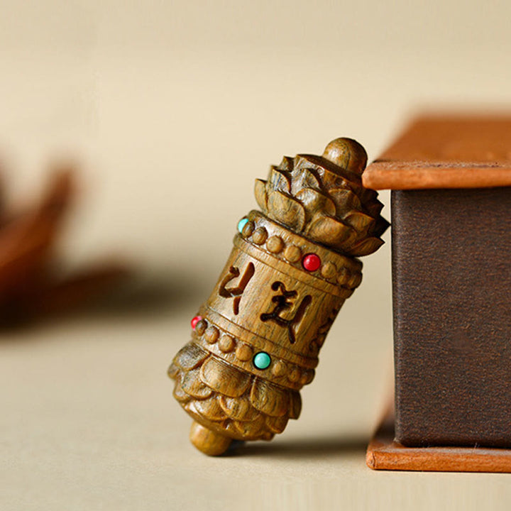 Green sandalwood and rosewood lotus pendant — view 2