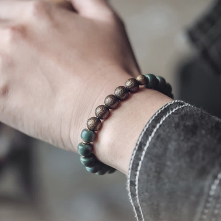 Tibetan cyan Bodhi seed and copper bracelet — view 2