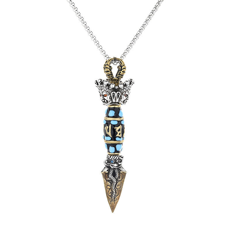 Buddha Stones Tibet Om Mani Padme Hum Dzi Bead Dorje Vajra Pattern Wealth Rotatable Necklace Pendant Necklaces & Pendants BS 5
