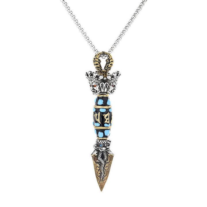 Buddha Stones Tibet Om Mani Padme Hum Dzi Bead Dorje Vajra Pattern Wealth Rotatable Necklace Pendant Necklaces & Pendants BS 5