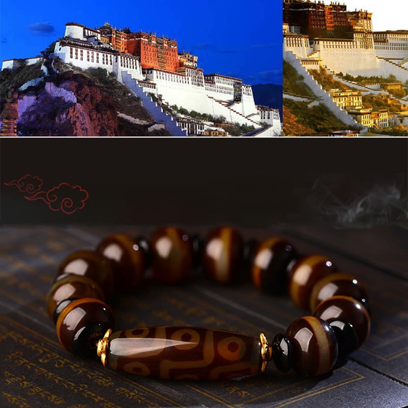 Nine-Eye Dzi bead and agate bracelet — view 11