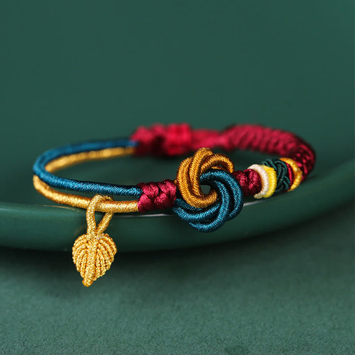 Handwoven mandala knot and leaf cord bracelet — view 3