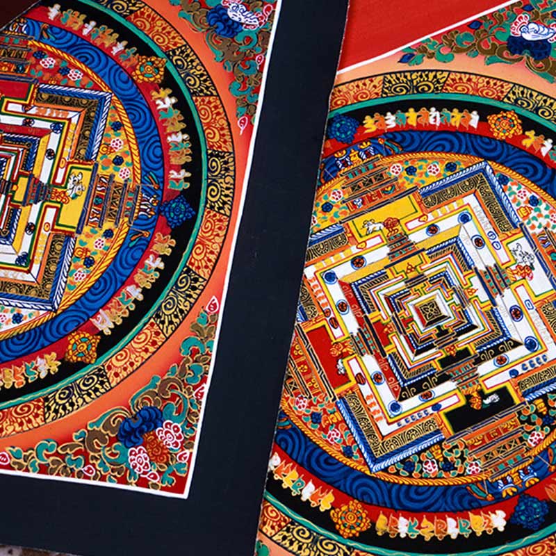 Buddha Stones Tibetan Handmade Thangka Mandala Painting Blind Box Random Color Pattern Tibetan Thangka BS 32*32cm Mandala(Random Pattern)