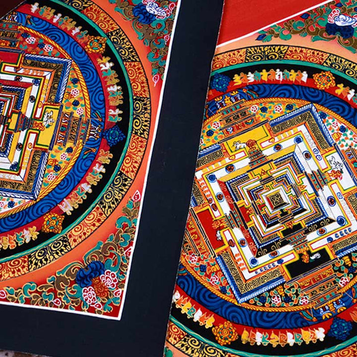 Buddha Stones Tibetan Handmade Thangka Mandala Painting Blind Box Random Color Pattern Tibetan Thangka BS 32*32cm Mandala(Random Pattern)