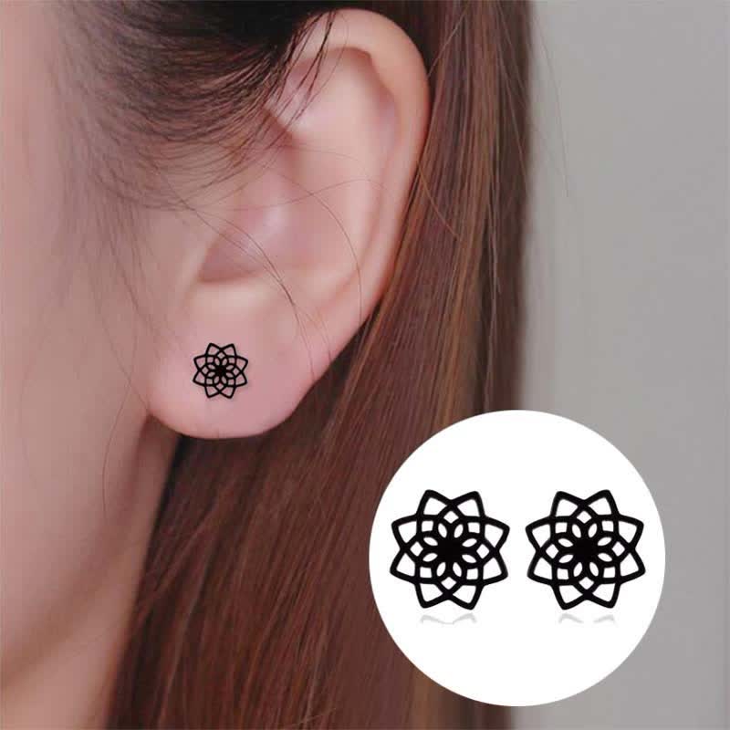 Lotus pattern titanium steel stud earrings — view 7