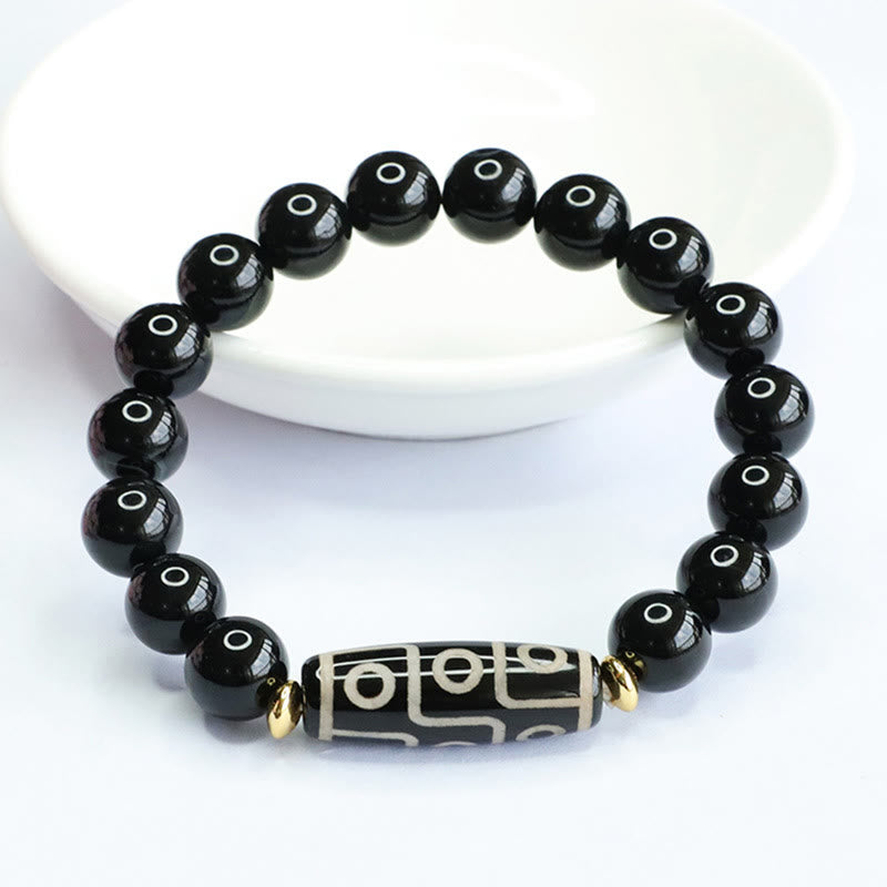 Tibetan Nine-Eye Dzi Bead and Black Onyx Bracelet — view 7