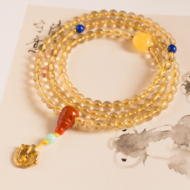 925 Sterling Silver Citrine Red Agate Amber 108-Bead Mala Bracelet — main product view