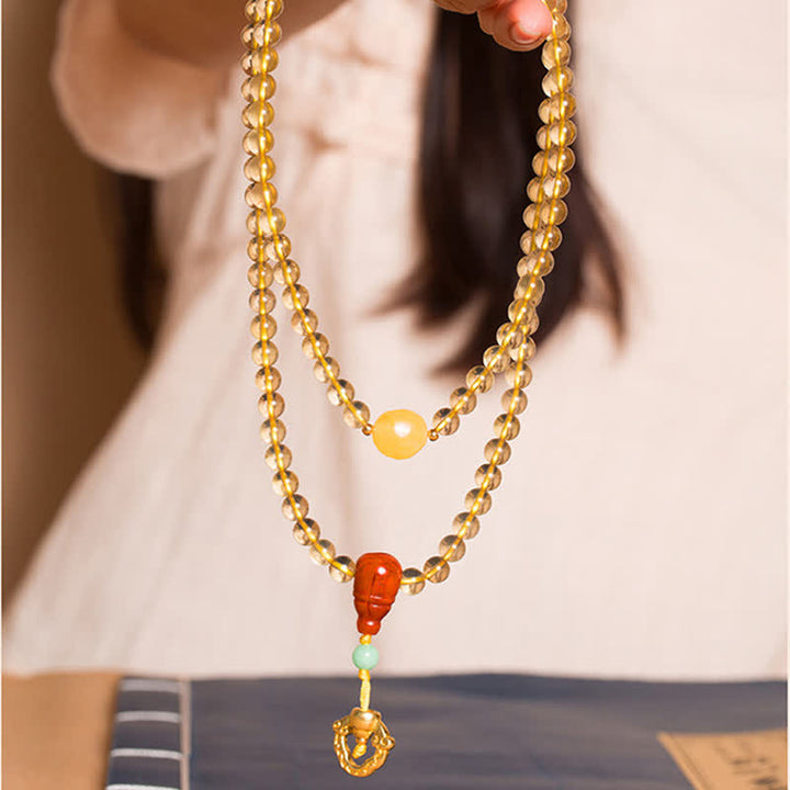 925 Sterling Silver Citrine Red Agate Amber 108-Bead Mala Bracelet — product view 2
