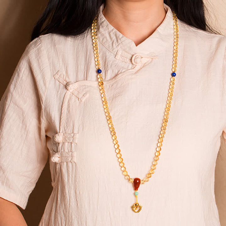 925 Sterling Silver Citrine Red Agate Amber 108-Bead Mala Bracelet — product view 3