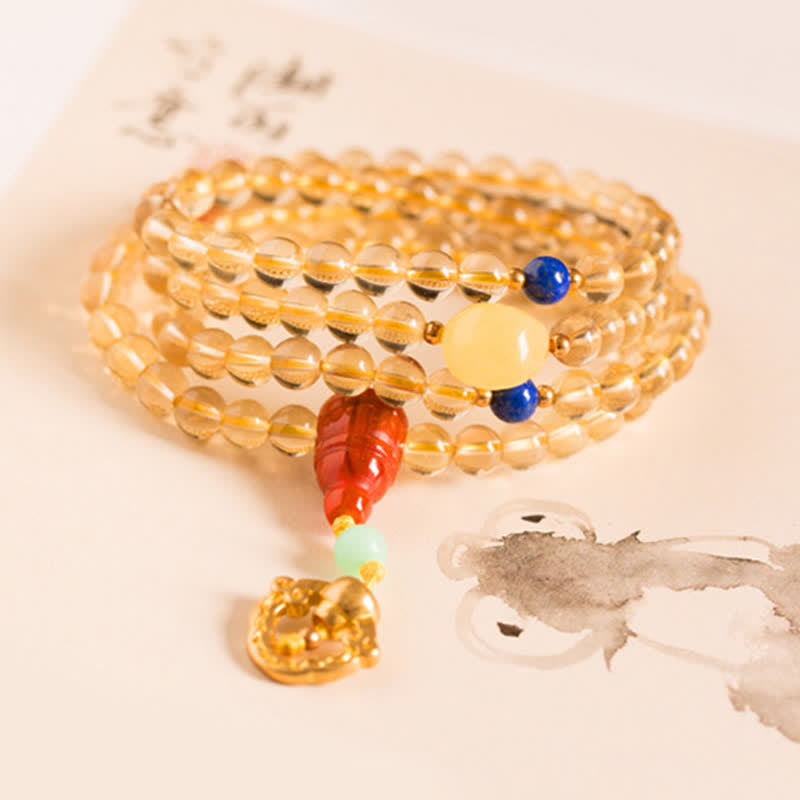 925 Sterling Silver Citrine Red Agate Amber 108-Bead Mala Bracelet — product view 7