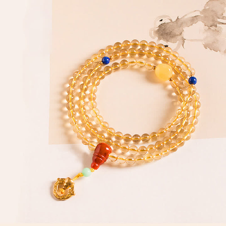 925 Sterling Silver Citrine Red Agate Amber 108-Bead Mala Bracelet — product view 8