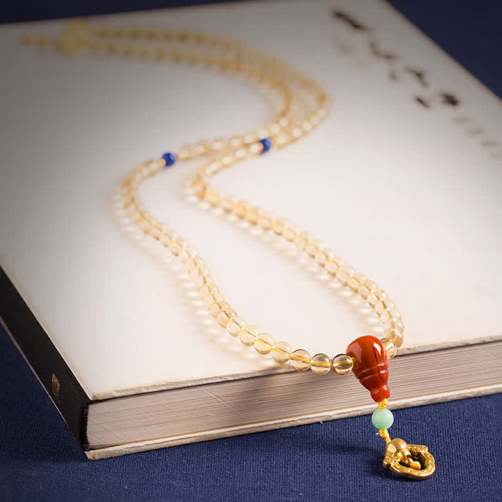 925 Sterling Silver Citrine Red Agate Amber 108-Bead Mala Bracelet — product view 9