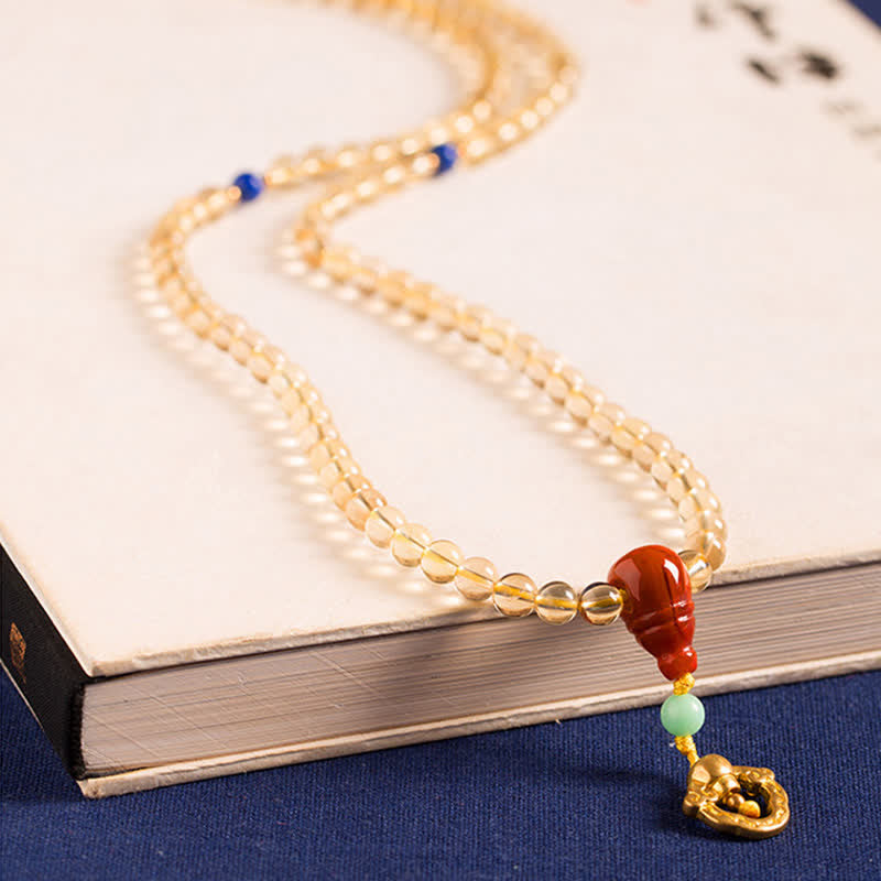 925 Sterling Silver Citrine Red Agate Amber 108-Bead Mala Bracelet — product view 11