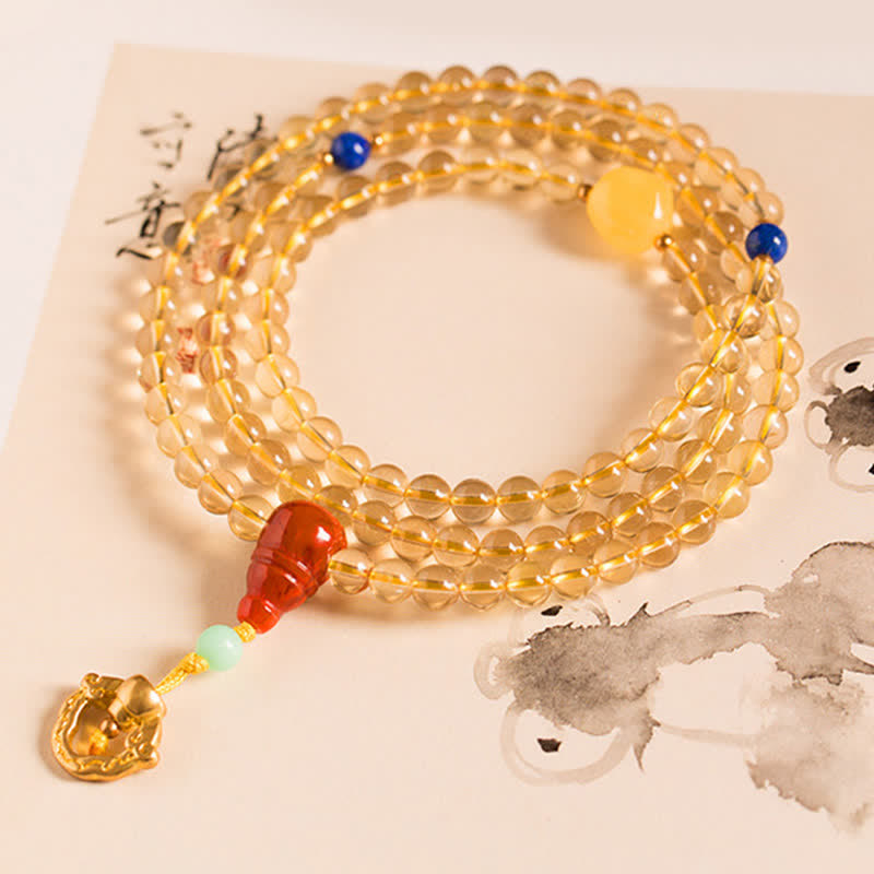 925 Sterling Silver Citrine Red Agate Amber 108-Bead Mala Bracelet — product view 12
