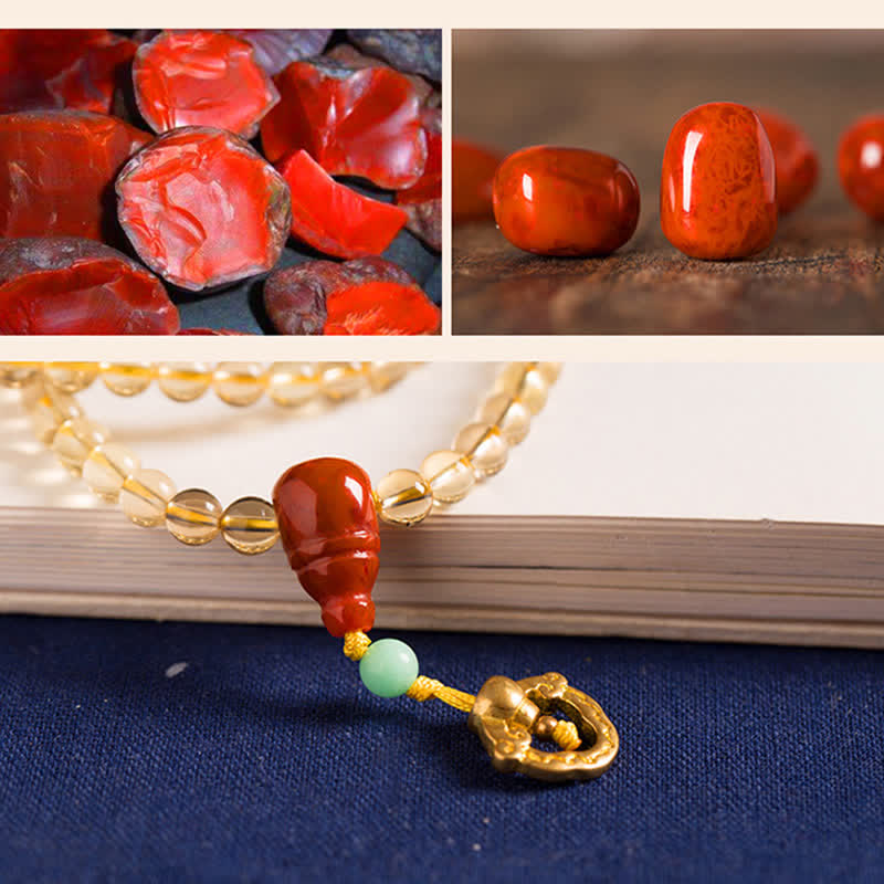925 Sterling Silver Citrine Red Agate Amber 108-Bead Mala Bracelet — product view 14