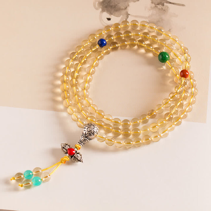 925 Sterling Silver Citrine Red Agate Amber 108-Bead Mala Bracelet — product view 16