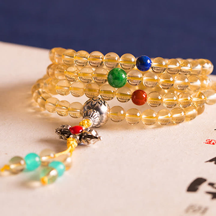 925 Sterling Silver Citrine Red Agate Amber 108-Bead Mala Bracelet — product view 20