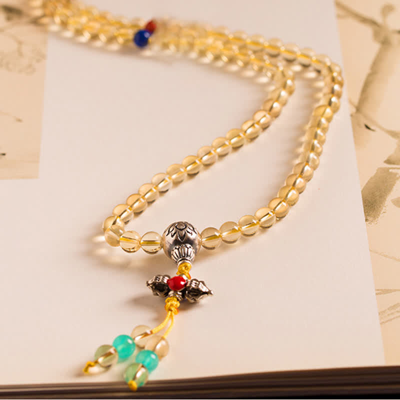 925 Sterling Silver Citrine Red Agate Amber 108-Bead Mala Bracelet — product view 22