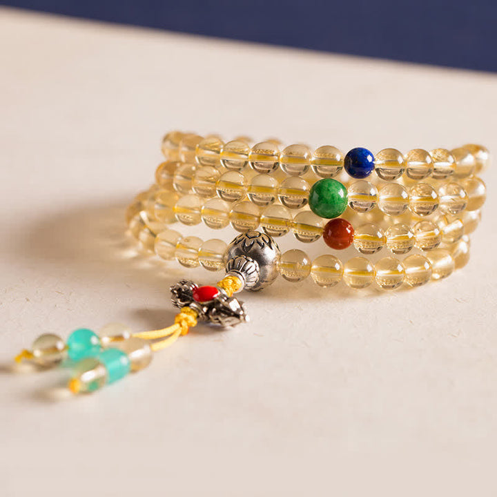 925 Sterling Silver Citrine Red Agate Amber 108-Bead Mala Bracelet — product view 23