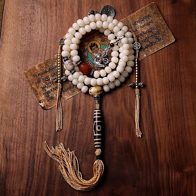 108 bodhi seed and Dzi bead mala — view 1