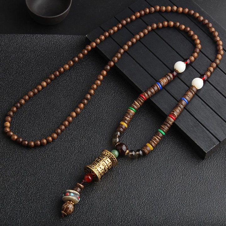Turquoise Dzi bead prayer wheel necklace — view 9