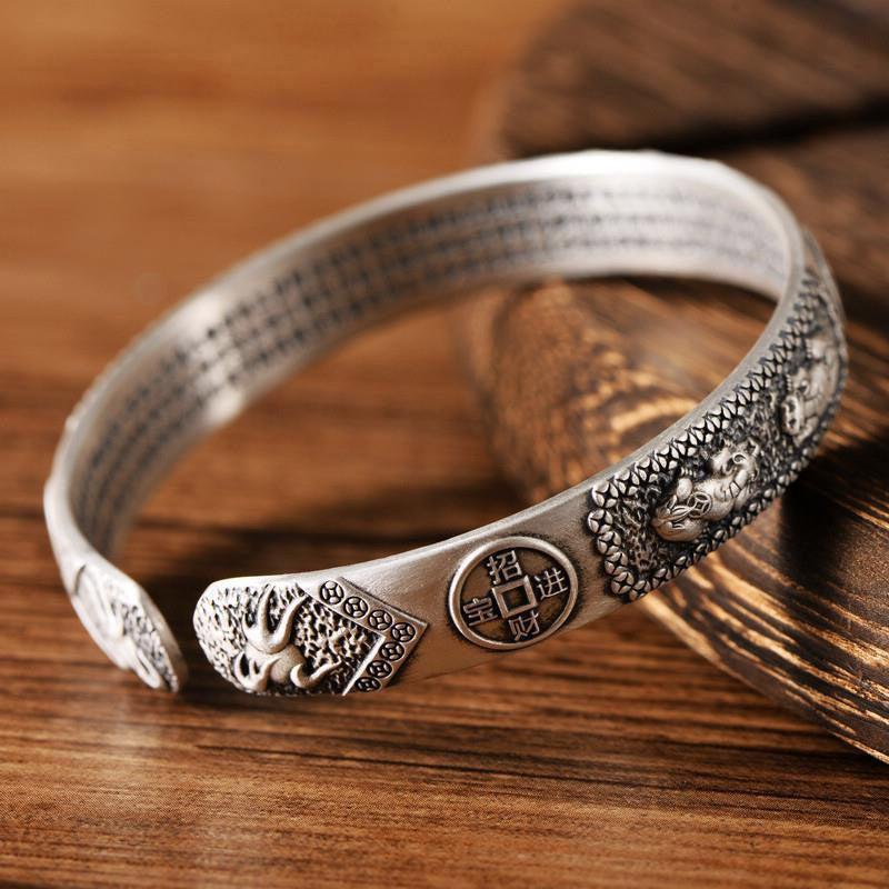 Tibetan Pixiu motif coin bangle — view 4