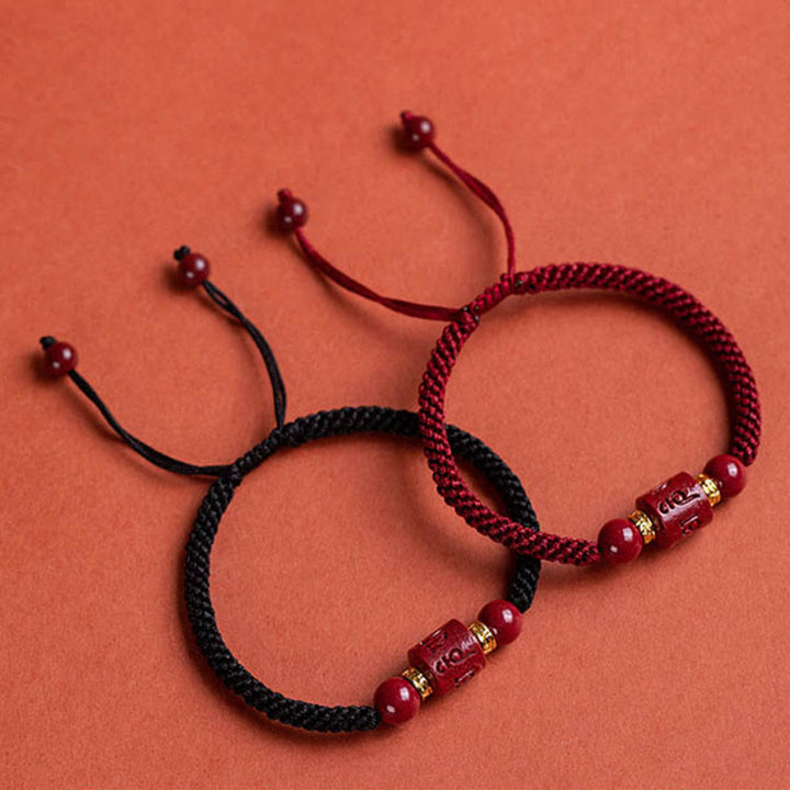 Buddha Stones Tibet Cinnabar Om Mani Padme Hum Engraved Blessing Braided Bracelet Bracelet BS 17