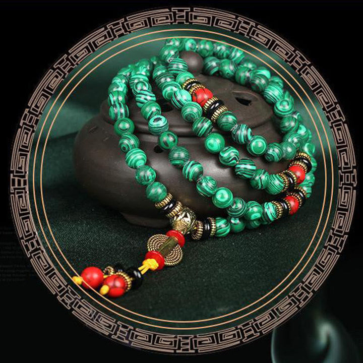Tibetan malachite 108-bead mala — view 8