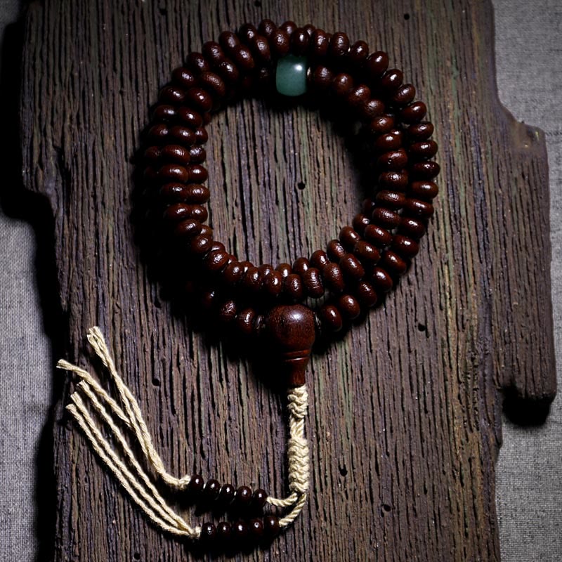 Purple Bodhi seed and Dzi bead mala bracelet — view 17