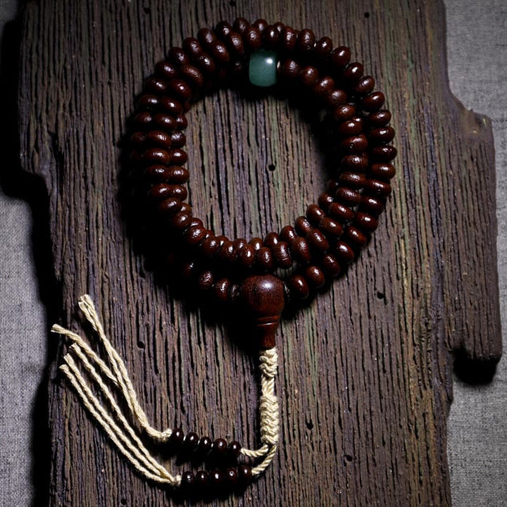 Purple Bodhi seed and Dzi bead mala bracelet — view 17