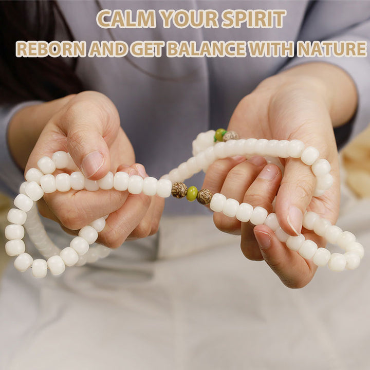 White Jade Bodhi Lotus Mala Harmony Necklace Bracelet