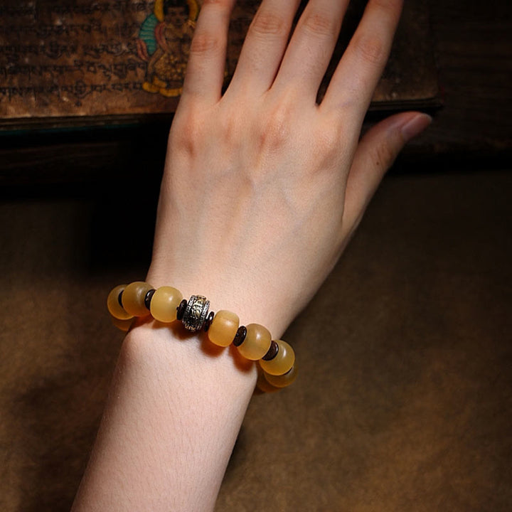 Tibetan sheep horn and silver mantra bracelet — view 10