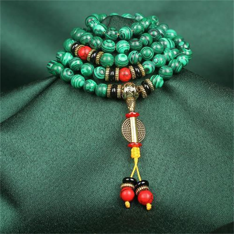 Tibetan malachite 108-bead mala — view 5