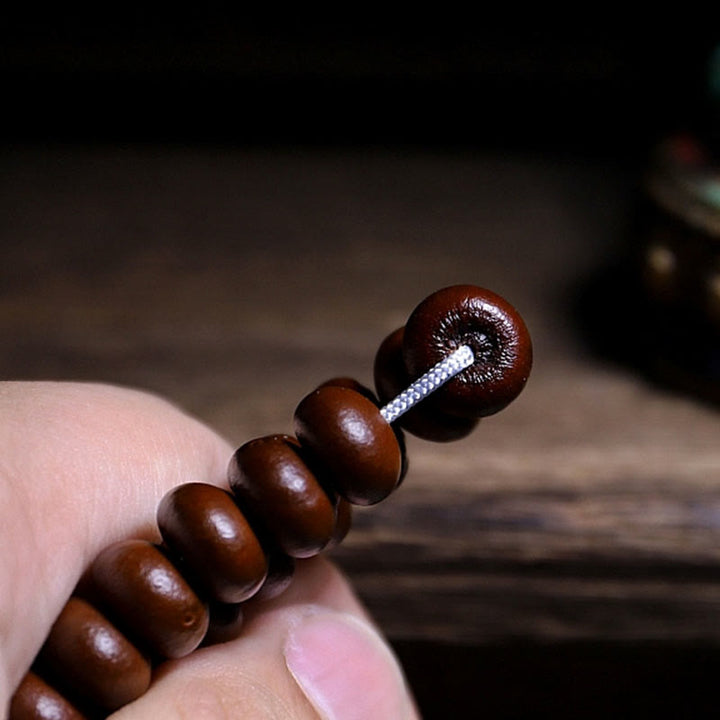 Purple Bodhi seed and Dzi bead mala bracelet — view 15