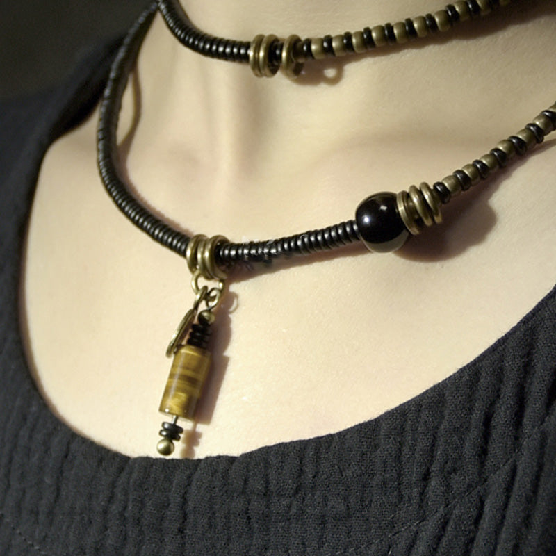Ebony wood Dzi bead and copper bracelet — view 6