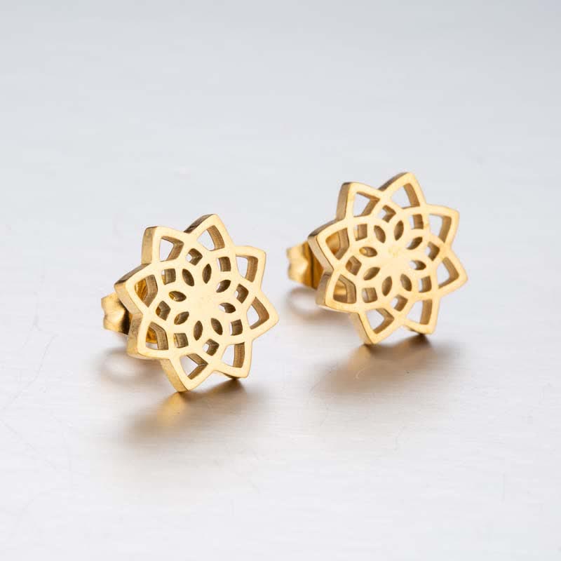 Lotus pattern titanium steel stud earrings — view 4