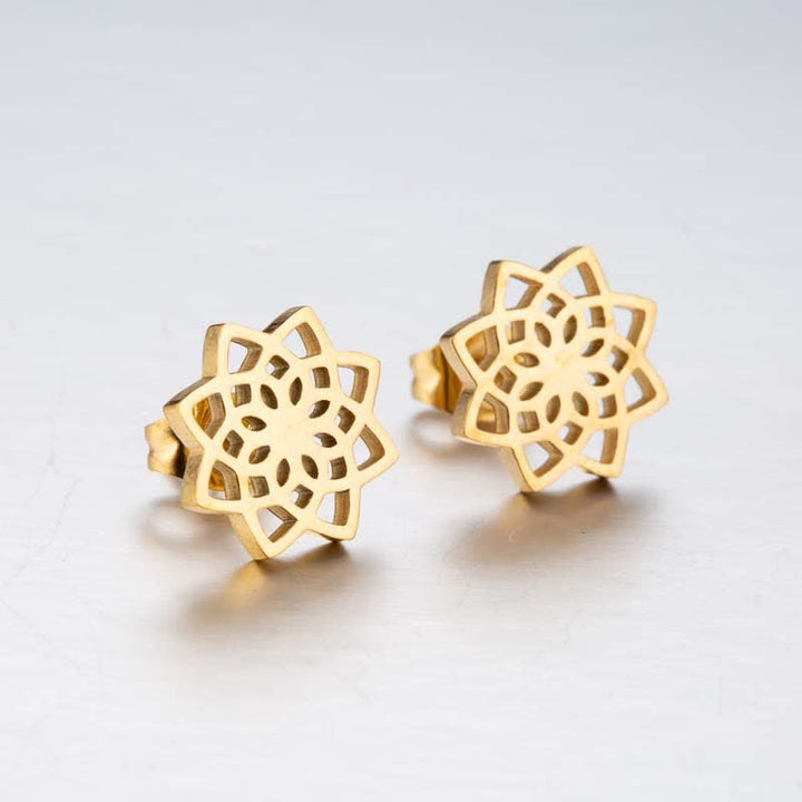 Lotus pattern titanium steel stud earrings — view 4