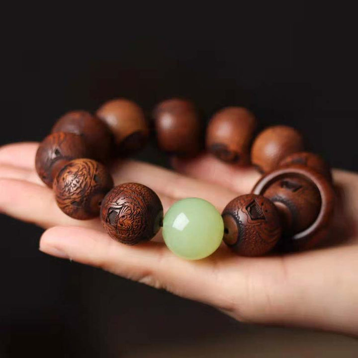 Buddha Stones Tibetan Rosewood Engraving Tiger Protection Bracelet Bracelet BS 2
